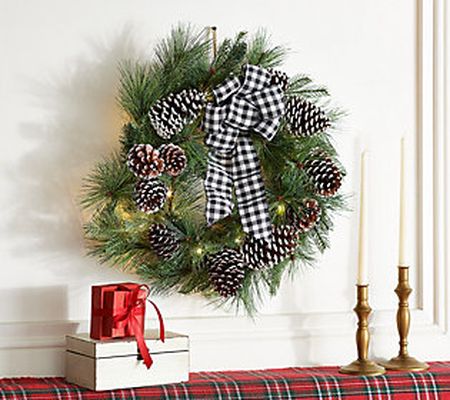 Home Reflections 24" Illuminated Frosted Pine Cone Wreath