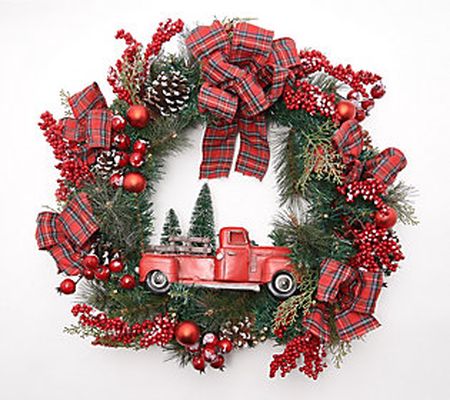 Home Reflections 26" Red Truck Wreath with Lights