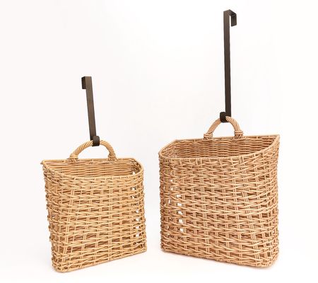Home Reflections Set of 2 Rattan Hanging Baskets