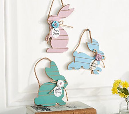 Home Reflections Set of 3 8" Wooden Bunny Wall Hangings