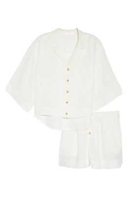 Homebodii Women's Riviera Linen Short Pajamas in White