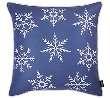 HomeRoots 18 Blue Christmas Snow Flakes Throw-Pillow Cover