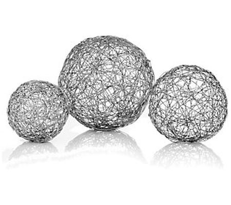 HomeRoots 4" x 4" x 4" Shiny Nickel Wire - Sphe res Box of 3