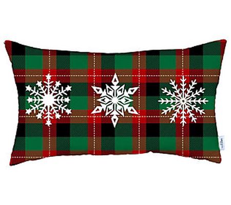 HomeRoots Christmas Snowflake Trio Plaid LumbarPillow Cover