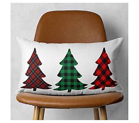 HomeRoots Christmas-Tree Trio Plaid Lumbar Pillow Cover