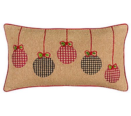 HomeRoots Mod Red & Black Ornaments Jute Lumbar Throw Pillow