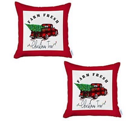 HomeRoots S/2 Christmas Buffalo Check Truck Pillow Covers