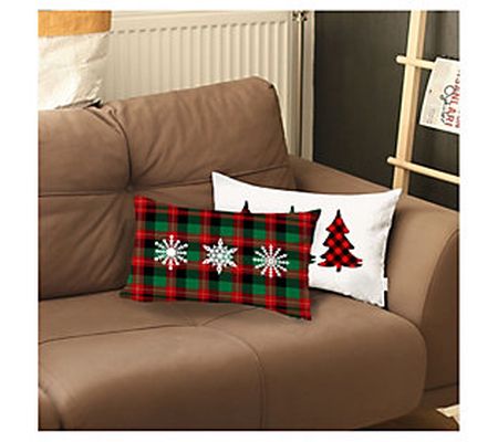 HomeRoots S/2 Christmas Plaid Lumbar DecorativePillow Covers