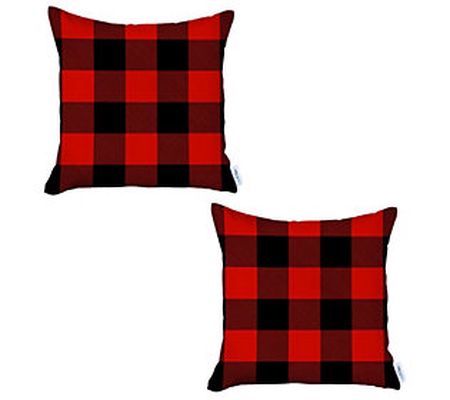 HomeRoots S/2 Red & Black Buffalo Plaid Throw-P illow Cover