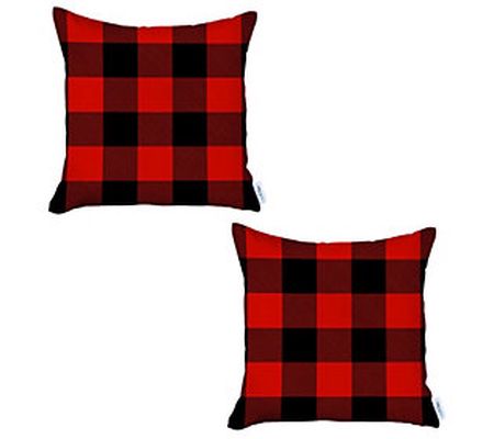 HomeRoots S/2 Red & Black Buffalo Plaid Throw-Pillow Cover