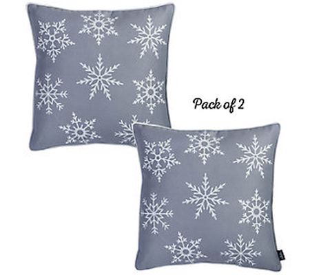 HomeRoots S/2 Silver Gray 18 Snowflakes Throw-Pillow Covers