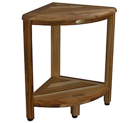 HomeRoots Teak Corner Shower Stool with Shelf N atural Finish