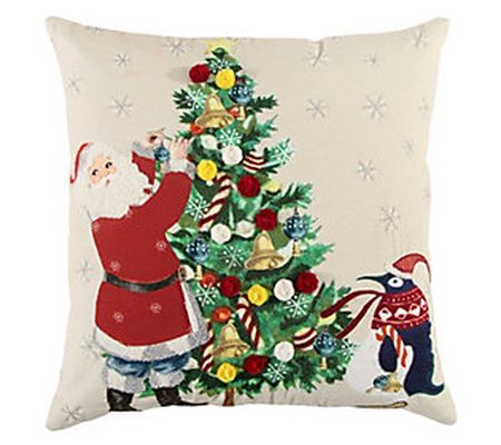 HomeRoots Vintage Santa & Penguin Christmas Thr ow Pillow