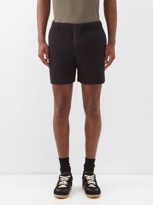 Homme Plissé Issey Miyake - Perforated Technical-pleated Shorts - Mens - Black