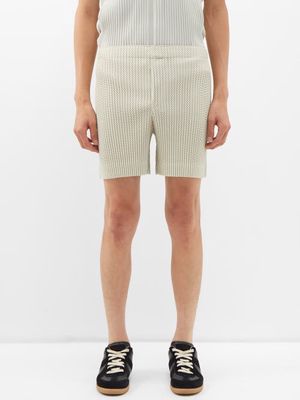 Homme Plissé Issey Miyake - Perforated Technical-pleated Shorts - Mens - Light Green