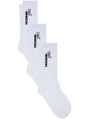 HommeGirls three-pack intarsia logo socks - White