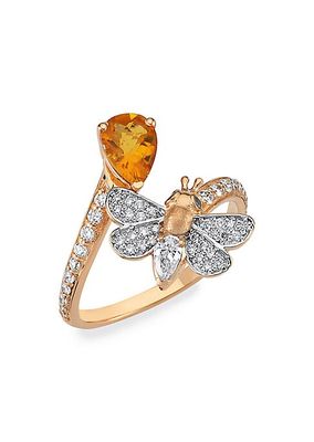 Honey 14K Rose Gold, Citrine & 0.37 TCW Diamond Bee Ring