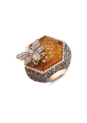 Honey 14K Rose Gold, Orange Sapphire, & 5.4 TCW Diamond Bee Ring