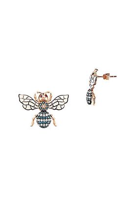 Honey 14K Rose Gold, White & Blue Diamond Bee Earrings