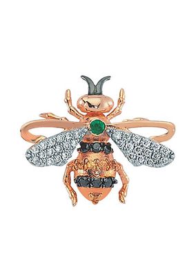 Honey Bee 14K Rose Gold, Emerald, Sapphire & Diamond Earring