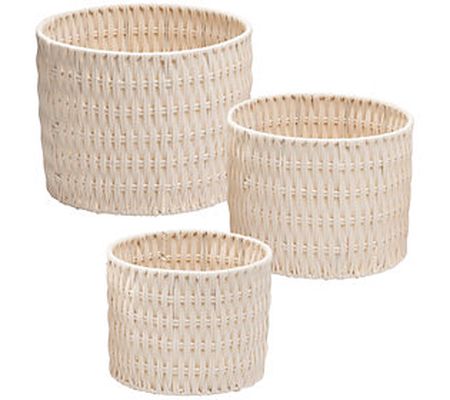 Honey Can Do Set of 3 Metal Frame Round Rope Ba skets, White