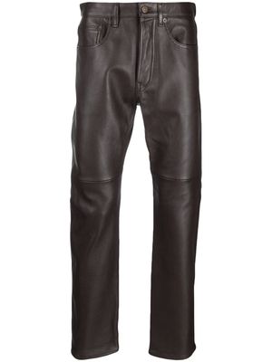 Honey Fucking Dijon logo-patch leather straight trousers - Brown