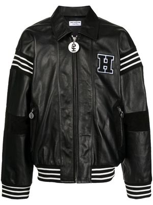 Honey Fucking Dijon patch-detail leather bomber jacket - Black
