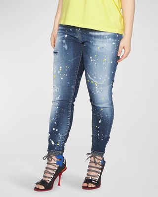 Honey Twiggy Distressed Paint-Splatter Skinny Jeans