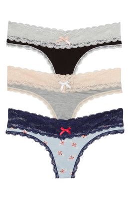 Honeydew Intimates 3-Pack Lace Thong in Black/Heather Grey/Candy