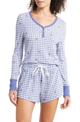 Honeydew Intimates Knit Long Sleeve Short Pajamas in Dusk Gingham