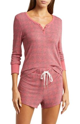 Honeydew Intimates Knit Long Sleeve Short Pajamas in Garnet Houndstooth