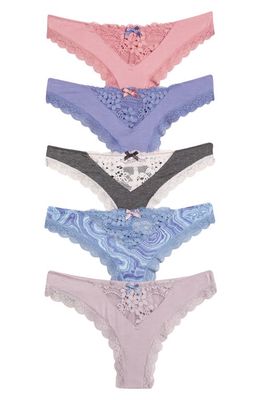 Honeydew Intimates Willow 5-Pack Lace Trim Thongs in Fashion