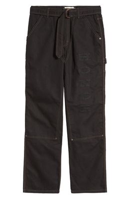 HONOR THE GIFT Belted Straight Leg Cotton Canvas Carpenter Pants in Black