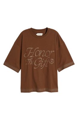 HONOR THE GIFT Box Logo Oversize Cotton Graphic T-Shirt in Brown