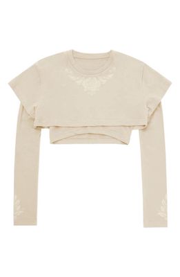 HONOR THE GIFT Double Layer Long Sleeve Cotton Crop T-Shirt in Bone