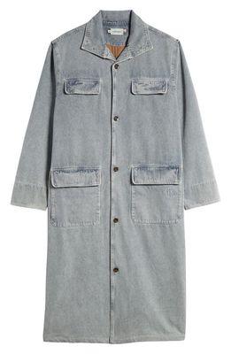 HONOR THE GIFT Embroidered Denim Trench Coat in Light Indigo