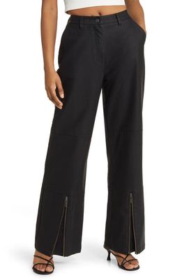 HONOR THE GIFT Faux Leather Zip Hem Pants in Black