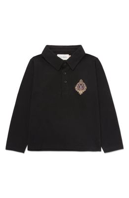 HONOR THE GIFT Kids' Long Sleeve Cotton Piqué Polo in Black