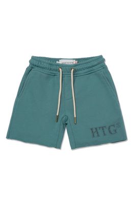 HONOR THE GIFT Kids' Raw Edge Cotton Terry Shorts in Teal