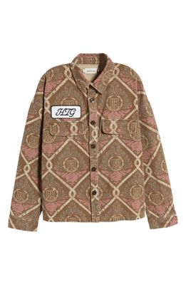 HONOR THE GIFT Logo Patch Cotton Button-Up Shirt in Brown