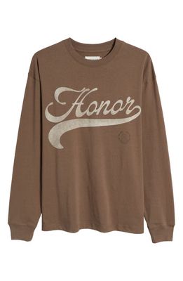 HONOR THE GIFT Logo Script Long Sleeve Cotton Graphic T-Shirt in Brown