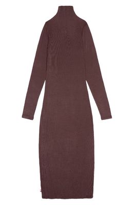 HONOR THE GIFT Mock Neck Long Sleeve Rib Dress in Brown