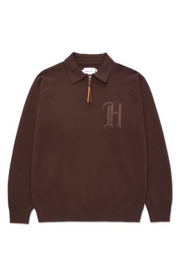 HONOR THE GIFT Monogram Quarter Zip Cotton Pullover in Brown