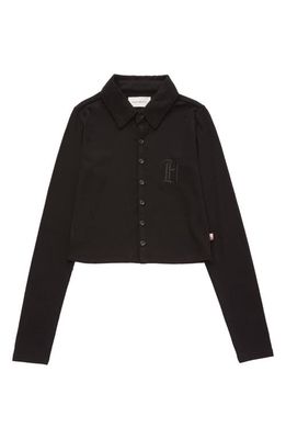 HONOR THE GIFT Monogram Rib Button-Up Shirt in Black