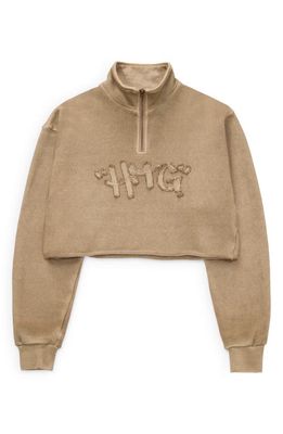 HONOR THE GIFT Quarter Zip Crop Sweatshirt in Sand