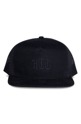 HONOR THE GIFT Stamp Embroidered Logo Trucker Hat in Black