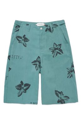 HONOR THE GIFT Tobacco Print Long Flat Front Shorts in Teal
