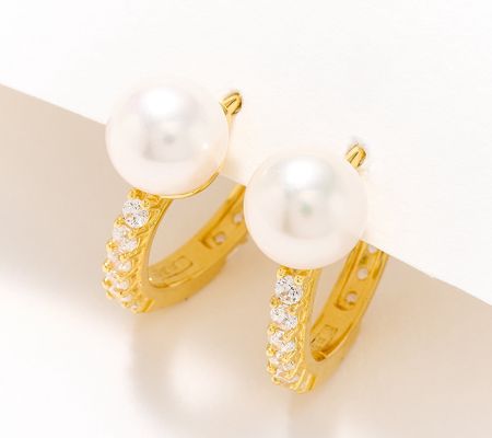 Honora Cultured Pearl & Diamonique Huggie Hoop Earrings