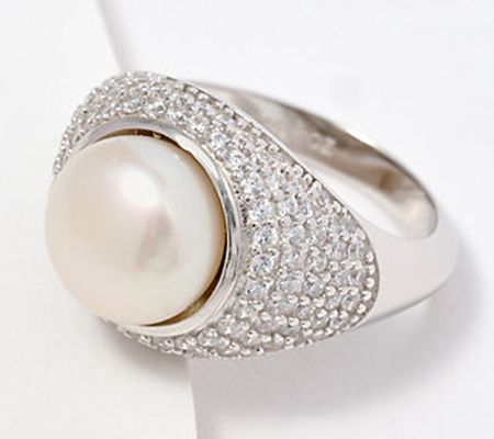 Honora Cultured Pearl Cocktail Ring w/ Pave CZ, Sterling Silver