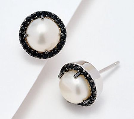 Honora Cultured Pearl Stud Earrings w/ CZ, Sterling Silver